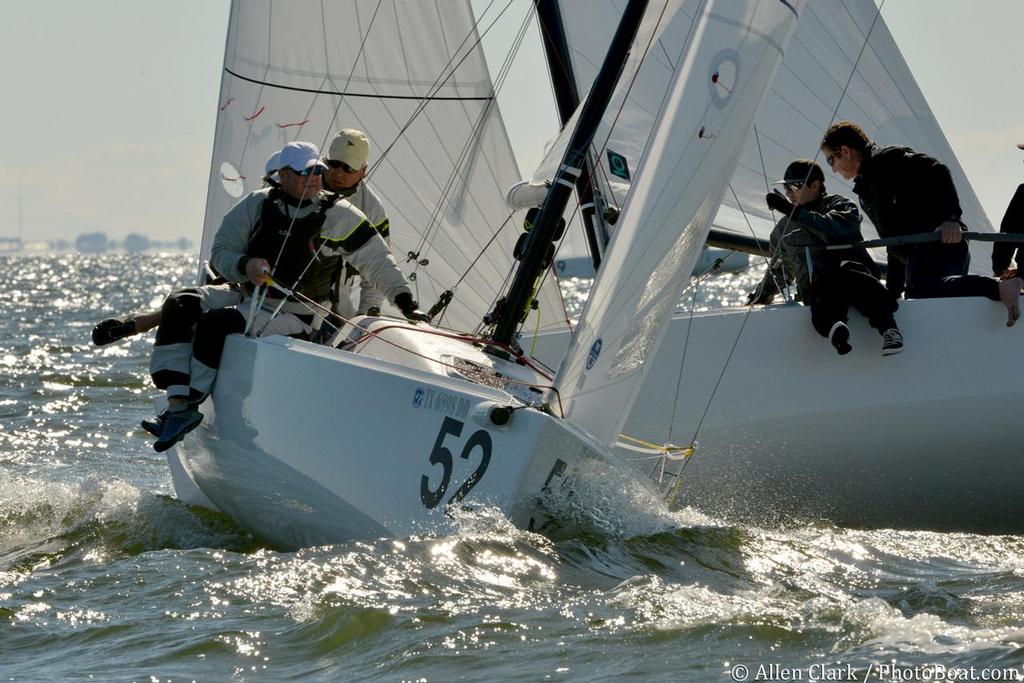 Glenn Darden and Reese Hillard's Hoss sails to a 2nd place finish for the day. © Allen Clark http://www.photoboat.com